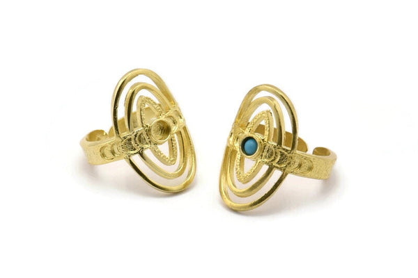 Brass Royal Ring, 2 Raw Brass Royal Rings With 1 Stone Settings - Pad Size 3mm N1953