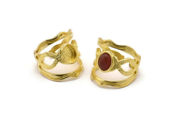 Brass Ring Setting, Raw Brass Duke Ring With 1 Stone Settings - Pad Size 8x6mm N1950