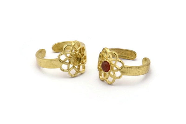 Brass Royal Ring, 2 Raw Brass Royal Rings With 1 Stone Settings - Pad Size 4mm N1947