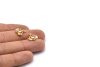 Gold Heart Charms, 2 Gold Plated Brass Winged Heart Shaped Pink Crystal Charms With 1 Loop, Pendants, Earring Findings (15x14mm) SY0106