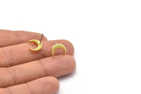 Brass Moon Earring, 6 Raw Brass Crescent Moon Stud Earrings (12x4x3mm) A2183