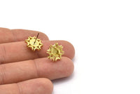 Brass Moon Earring, 4 Raw Brass 3 Claw Crescent Moon Stud Earrings - Pad Size 4mm (13mm) N1327