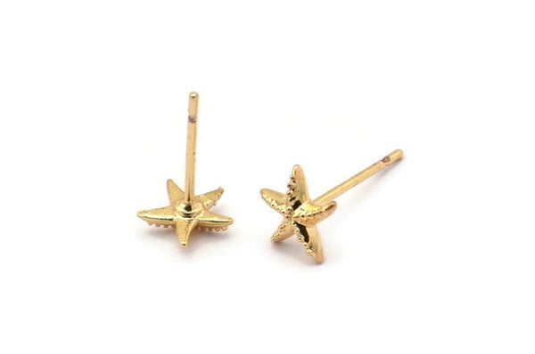 Gold Starfish Earring, 12 Gold Plated Brass Starfish Stud Earrings (7mm) N1176