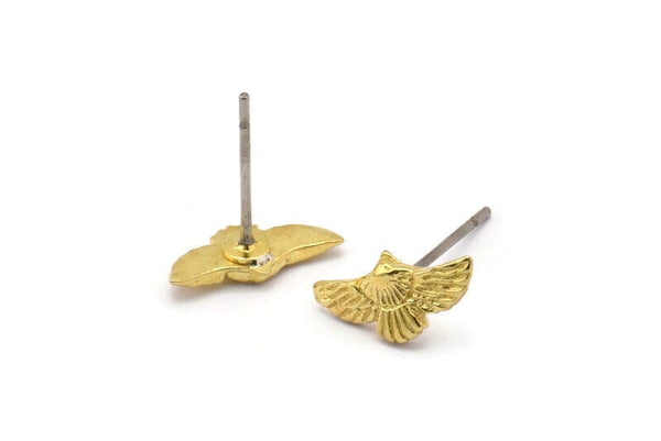 Brass Bird Earring, 12 Raw Brass Bird Stud Earrings (12x6mm) N1214