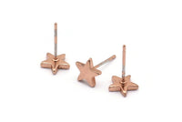 Rose Gold Star Earring, 6 Rose Gold Plated Brass Star Stud Earrings (8mm) D1467