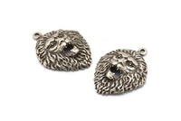 Silver Lion Charm, Antique Silver Plated Brass Lion Charms With 1 Loop, Pendants, Findings (31x23mm) N1945
