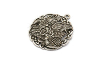 Silver Round Charm, Antique Silver Plated Brass Viking Charm With 1 Loop, Pendants, Findings (32x29mm) N1939 H1502
