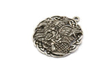 Silver Round Charm, Antique Silver Plated Brass Viking Charm With 1 Loop, Pendants, Findings (32x29mm) N1939 H1502