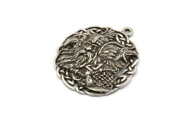 Gümüş Yuvarlak Charm, Antik Gümüş Kaplama Pirinç Viking Charm, 1 Döngü, Kolye Uçları, Bulgular (32x29mm) N1939 H1502