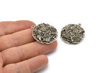 Gümüş Yuvarlak Charm, Antik Gümüş Kaplama Pirinç Viking Charm, 1 Döngü, Kolye Uçları, Bulgular (32x29mm) N1939 H1502