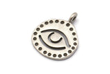 Silver Round Charm, 2 Antique Silver Plated Brass Eye Charms With 1 Loop, Pendants, Findings (25x21mm) N1943