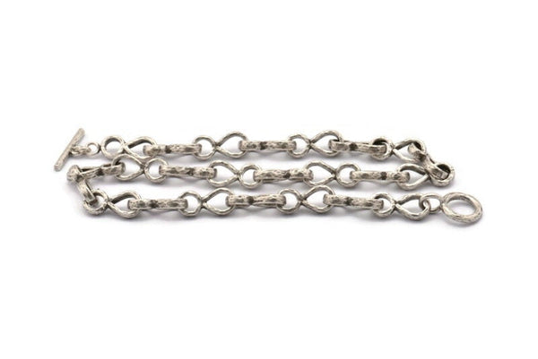Silver Necklace Chain, Antique Silver Plated Brass Rope Chain Necklace, Chain Choker Necklace (45cm - 17.7 inc) 24x11x4mm N1877