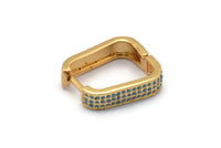 Brass Leverback Earring, 2 Raw Brass Square Hoop Zircon Earrings (20x17x5mm) SY0081