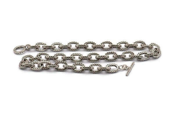 Silver Necklace Chain, Antique Silver Plated Brass Rope Chain Necklace, Chain Choker Necklace (45cm - 17.7 inc) 16x11x3mm N1838