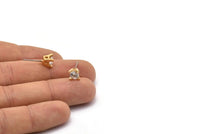 Gold Stud Earring, 4 Gold Plated Brass 4 Claw Stud Earrings, CZ Pave Earrings, Round Zircon Stud Earrings (9x7mm) SY0301