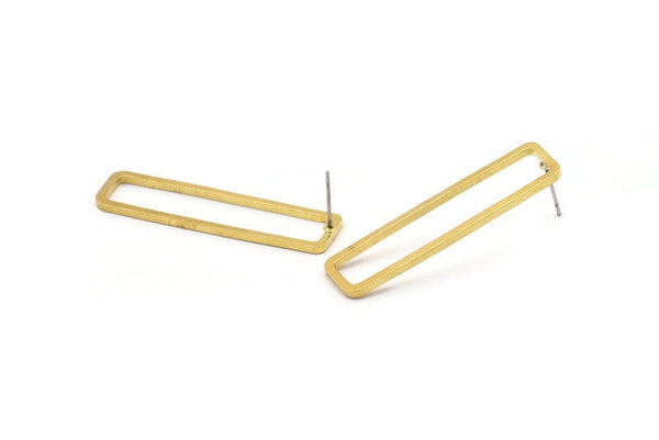 Brass Rectangle Earring, 8 Raw Brass Rectangle Stud Earrings (10x40x1.5mm) D1647 A1426
