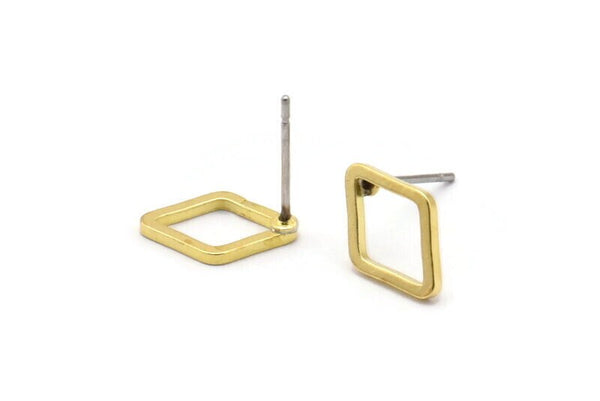 Brass Diamond Earring, 12 Raw Brass Diamond Stud Earrings (8.5x12x1mm) D0031 A2033