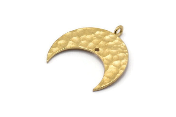 Hammered Crescent Pendant, 4 Raw Brass Hammered Crescent Pendants With 1 Loop and 1 Hole (25x10x1mm) U146