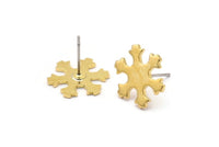 Brass Snowflake Earring, 10 Raw Brass Snowflake Stud Earrings (14x1mm) D0600 A1163