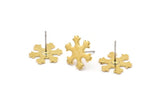 Brass Snowflake Earring, 10 Raw Brass Snowflake Stud Earrings (14x1mm) D0600 A1163