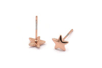 Rose Gold Star Earring, 10 Rose Gold Plated Brass Star Stud Earrings (7mm) D1464