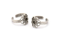 Silver Royal Ring, 2 Antique Silver Plated Brass Royal Rings With 1 Stone Settings - Pad Size 4mm N1947 H1487