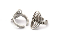 Silver Royal Ring, 2 Antique Silver Plated Brass Royal Rings With 1 Stone Settings - Pad Size 3mm N1953 H1492