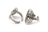Silver Royal Ring, 2 Antique Silver Plated Brass Royal Rings With 1 Stone Settings - Pad Size 3mm N1953 H1492