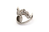 Gümüş Yüzük Ayarı, Antik Gümüş Kaplama Pirinç Duke Yüzüğü, 1 Taş Ayarı - Ped Boyutu 8x6mm N1948 H1485