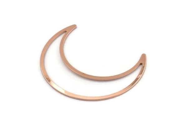Rose Gold Moon Charm, 2 Rose Gold Plated Brass Crescent Moon Charms, Connectors (50x15x1mm) D0598 Q0995