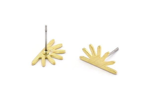 Brass Sun Earring, 8 Textured Raw Brass Sun Stud Earrings (8x15x0.80mm) M02407 A2565