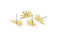 Brass Sun Earring, 8 Textured Raw Brass Sun Stud Earrings (8x15x0.80mm) M02407 A2565