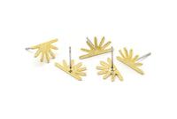 Brass Sun Earring, 8 Textured Raw Brass Sun Stud Earrings (8x15x0.80mm) M02407 A2565