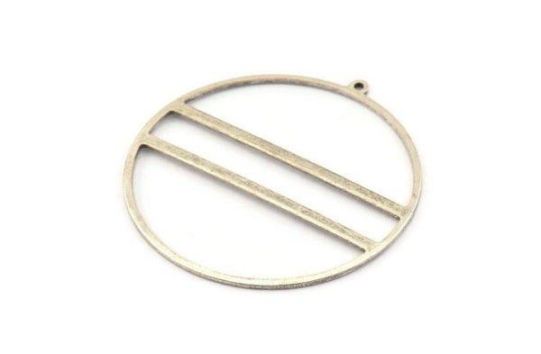 Silver Circle Charm, 4 Antique Silver Plated Brass Circle Charm Earrings With 1 Loop, Pendants, Findings (45x43x1mm) D0724 H1211