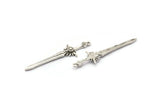 Silver Sword Charm, 2 Antique Silver Plated Brass Sword Charms With 1 Loop, Earrings, Charms Pendants, Findings (46x12mm) N1625 Q0794