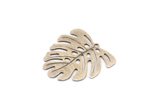 Silver Monstera Charm, 12 Antique Silver Plated Brass Textured Monstera Leaf Charms With 1 Loop, Pendants, Earrings (21x22x0.5mm) D872 H0745