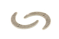 Silver Moon Charm, 12 Antique Silver Plated Brass Textured Crescent Moon Charms With 2 Holes, Connectors (28x19x0.60mm) D920 H0792