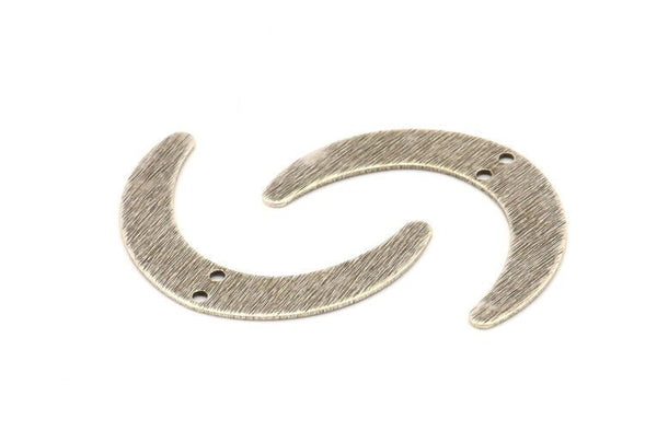 Silver Moon Charm, 12 Antique Silver Plated Brass Textured Crescent Moon Charms With 2 Holes, Connectors (28x19x0.60mm) D920 H0792