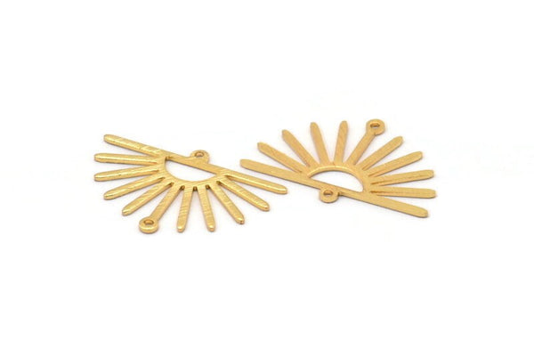 Gold Sun Charm, 4 Textured Gold Plated Brass Sun Charms With 2 Loops (19x30x0.80mm) M02322