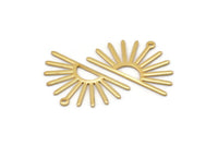 Gold Sun Charm, 4 Gold Plated Brass Sun Charms With 1 Loop (17x30x0.80mm) M02318