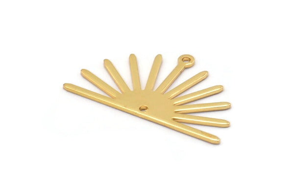 Gold Sun Charm, 4 Gold Plated Brass Sun Charms With 1 Loop And 1 Hole (17x30x0.80mm) M02327