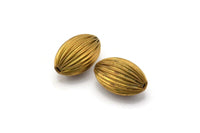 5 Vintage Raw Brass Crimped Textured 18x12 Mm Oval Hollow Beads Y243