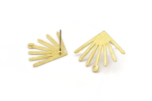 Brass Sun Earring, 6 Textured Raw Brass Sun Stud Earrings With 1 Loop (24x17x0.80mm) M02449 A0834