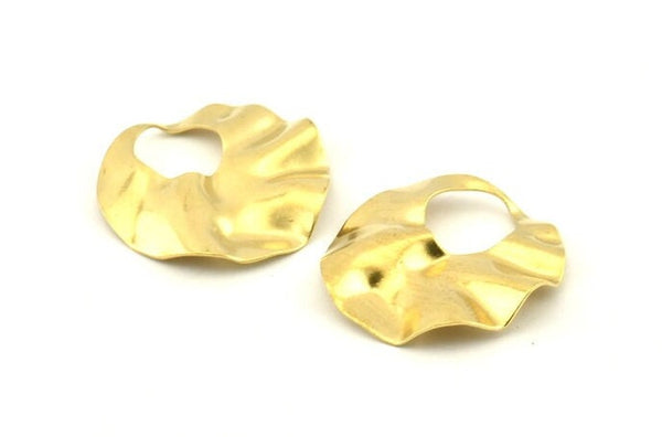 Brass Round Charm, 12 Raw Brass Wavy Round Charms, Earrings, Findings (25x0.60mm) D1187