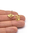 Gold Aquarius Earring, 4 Gold Plated Brass Aquarius Sign Stud Earrings, Zodiac Earring Findings, Zodiac Sign Jewelries (13x12mm) SY0285