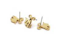 Gold Aries Earring, 4 Gold Plated Brass Aries Sign Stud Earrings, Zodiac Earring Findings, Zodiac Sign Jewelries (13x11mm) SY0290