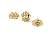 Gold Gemini Earring, 4 Gold Plated Brass Gemini Sign Stud Earrings, Zodiac Earring Findings, Zodiac Sign Jewelries (14x13mm) SY0295