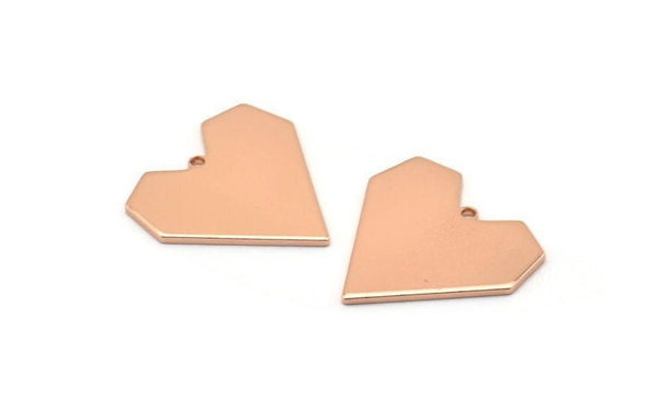 Rose Gold Heart Charm, 4 Rose Gold Plated Brass Heart Charms With 1 Hole, Earrings, Findings (19x20x1mm) D1250 Q0886