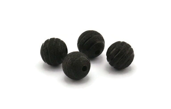 Black Ball Bead, 12 Oxidized Black Brass Spacer Beads, Findings (10mm) D1266 S1107