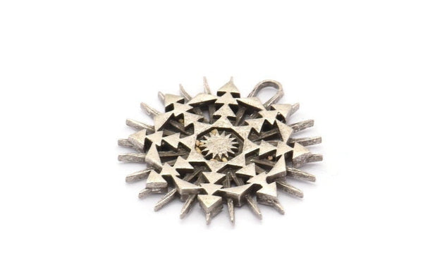 Gümüş Charm, Antik Gümüş Kaplama Pirinç, Gümüş Kolye, Charm Kolye, 1 Döngülü Gümüş Rozet Charm (29x28x2mm) N1567 H1584